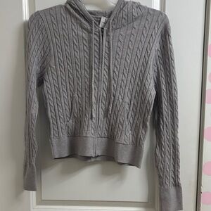 Gray Cable Knit Zip-Up Hoodie